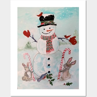 Snowman and Bunnies Posters and Art